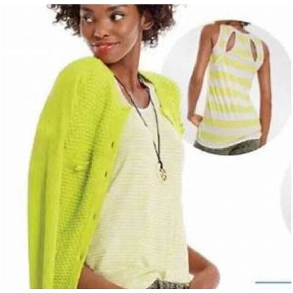Cabi Limoncello Striped Racerback Cutout Tank Top Yellow Small #5065 - Picture 1 of 5